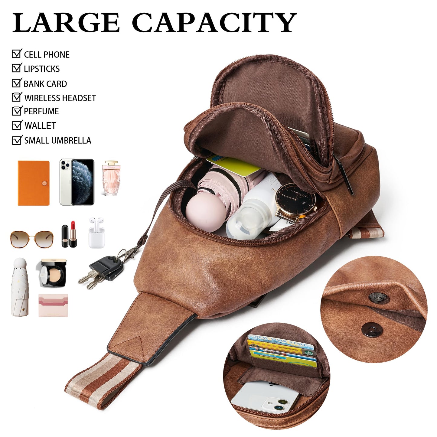 Mroede Sling Bag Crossbody Bags for Women Small Cross Body Bag Fanny Packs Chest Sling Purse for Daily Travel Leisure Sport