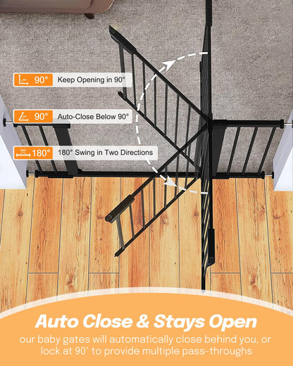 Papacare 42" Extra Tall Baby Gate for Stairs Doorways, Fits Openings of 29.5" to 40.5" Wide, Auto Close Extra Wide Baby and Pet Gate for Doorways and Stairways,Pressure Mounted Dog Gates, Black