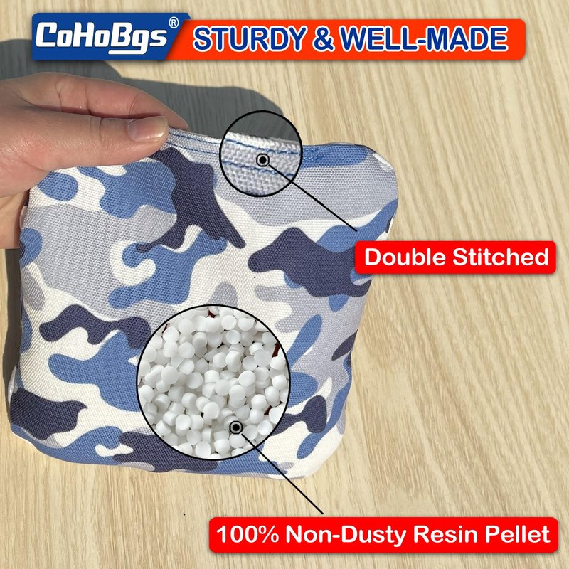 CoHoBgs Cornhole Bags Set of 8, Professional Corn Hole Bean Bags Dual-Sided Slick & Stick Resin Filled Suede and Duck Canvas Offical Bean Bag for Cornhole Toss Game Includes Carry Case