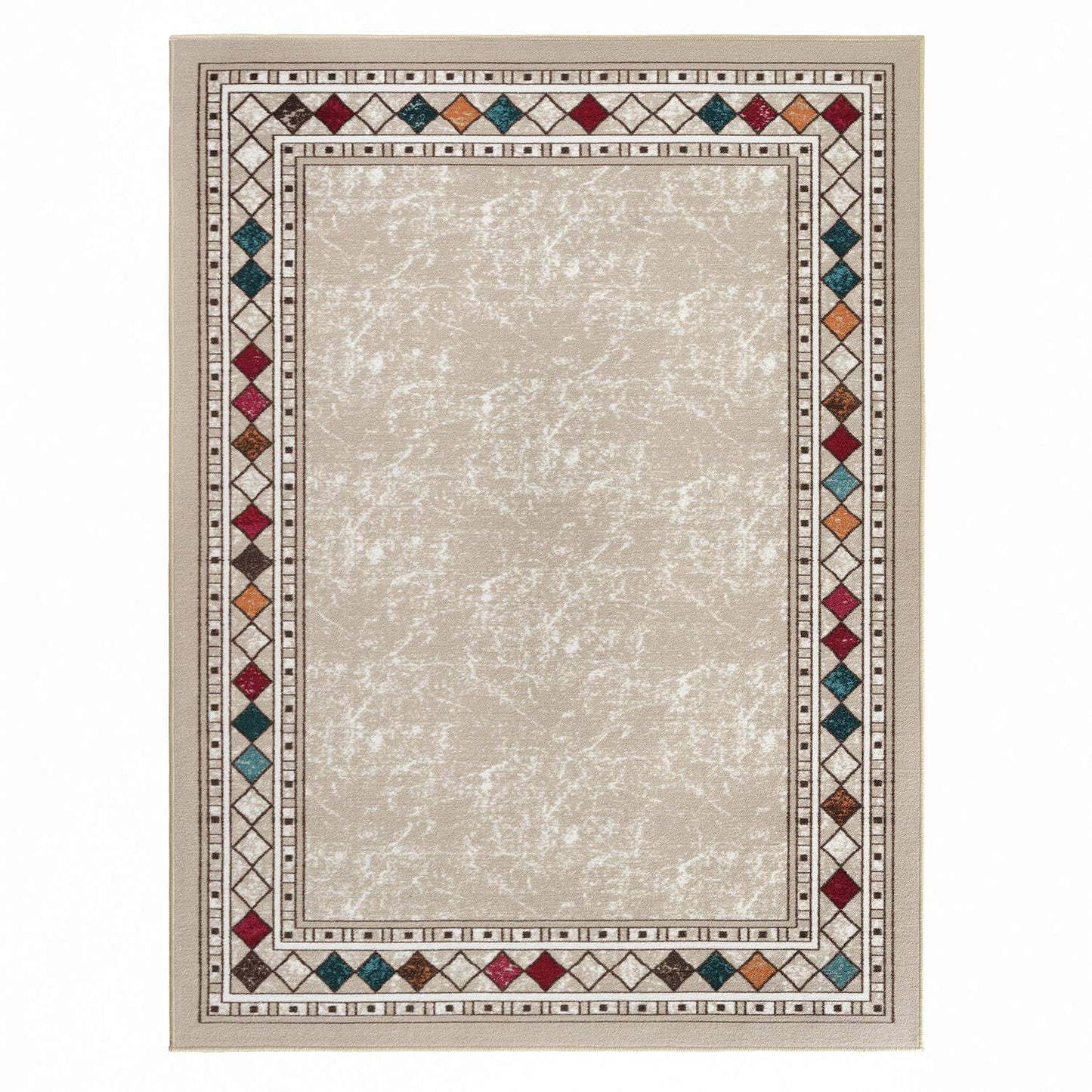 Antep Rugs Alfombras Modern Bordered 8x10 Non-Skid (Non-Slip) Low Profile Pile Rubber Backing Indoor Area Rugs (Beige, 7'10" x 10')