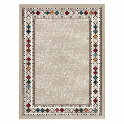 Antep Rugs Alfombras Modern Bordered 8x10 Non-Skid (Non-Slip) Low Profile Pile Rubber Backing Indoor Area Rugs (Beige, 7'10" x 10')