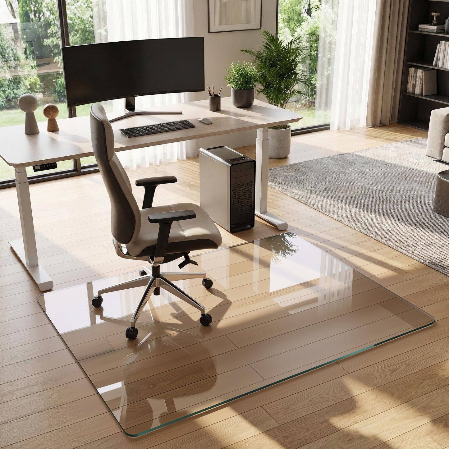 Furnbar Tempered Glass Chair Mat for Hardwood Floor, 36" x 48" Heavy Duty Glass Office Chair Mat, for Low Pile Carpet, 0.2" Thick with 4 Non-Slip Pads, Smooth Rolling for Home & Office