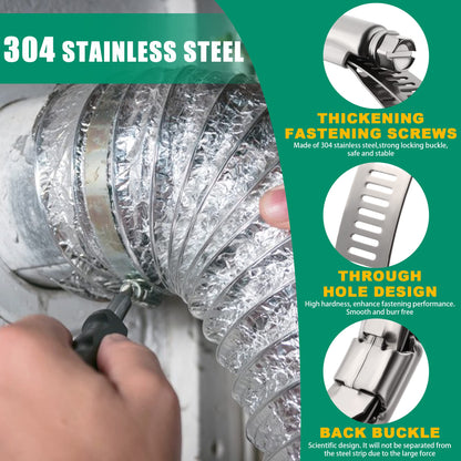 OURU Large Hose Clamps, 10 Pack 4 Inch Stainless Steel Hose Clamps Adjustable from 3-3/4"-4-5/16"/95-110mm, Metal Worm Gear Duct Clamp for Air Ducting, Dryer Vent Hose, Fuel Line, Automotive