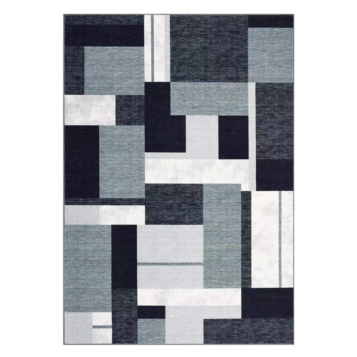 GAOMON Grey Low Pile Geometric Area Rug 9x12 FT, Faux Wool, Non Slip, Washable, Modern, Foldable for Living Room, Home Office, Bedroom