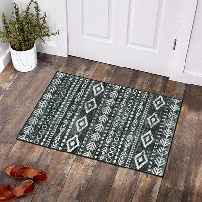 Lahome Moroccan Small Rug 2x3, Black and White Non-Slip Washable Indoor Front Door Mat with Rubber Backing, Low-Profile Modern Farmhouse Boho Area Rug for Entryway Bathroom Kitchen Decor Varena