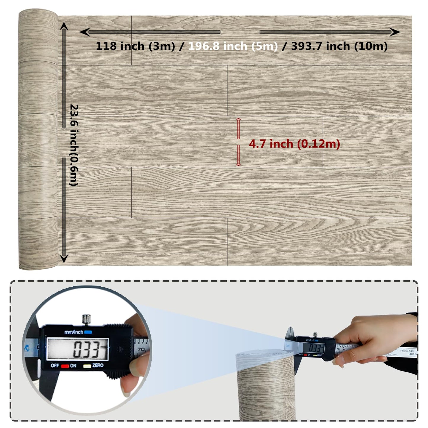 WIFEA Self Adhesive Vinyl Flooring Roll 23.6"x 393"/64 Sq.Ft Wood Grain Peel Stick Floor Tiles, Wear-resistant and Waterproof Vinyl Plank Flooring for Bedroom Living Room Office Balcony RV Light Brown