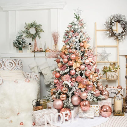 XmasExp 32ct Christmas Ball Ornaments Set -Rose Gold Clear Plastic Shatterproof Xmas Tree Ball Decorations Hanging Baubles for Holiday Decor