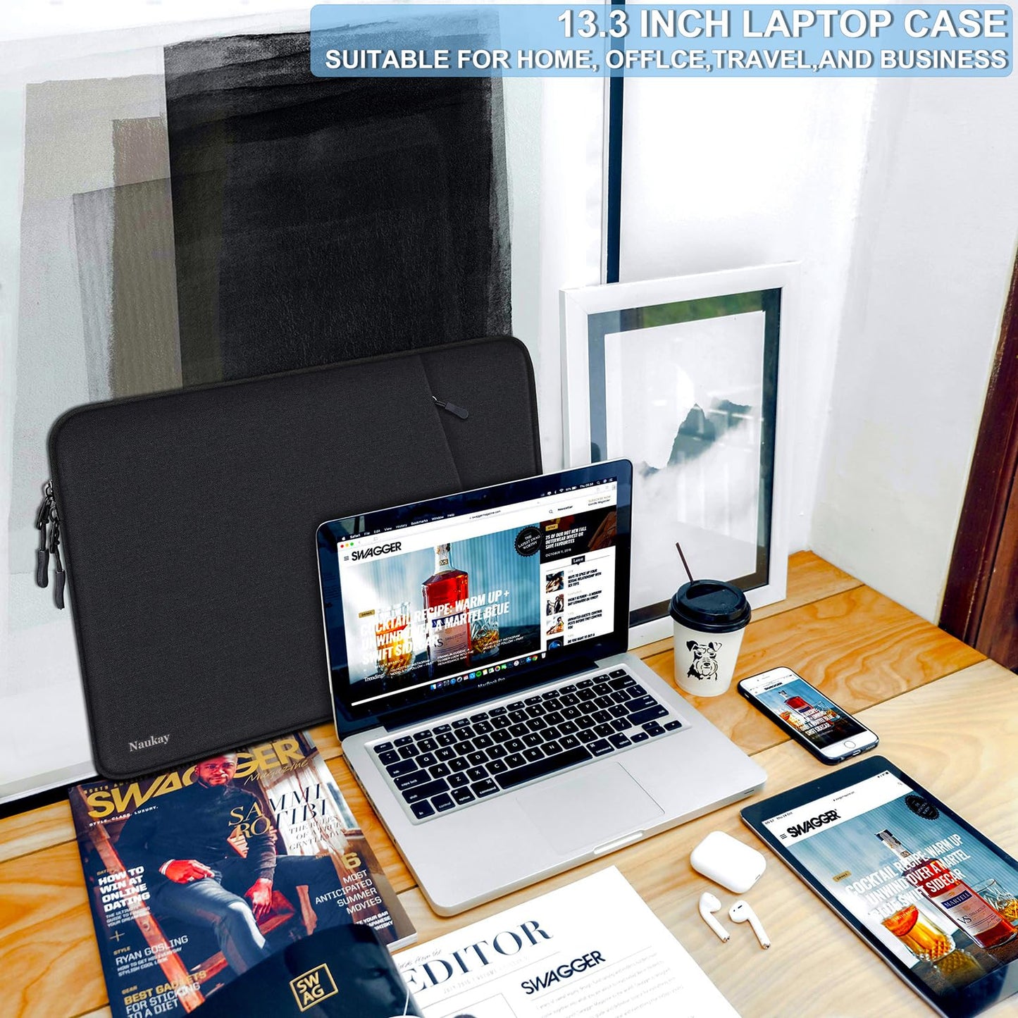 Laptop Sleeve Case 13.3 inch, Shockproof Protective Computer Cover with Accessories Pocket, Portable Laptop Bag Compatible with MacBook Air/Pro 13-13.3 inch, Compatible for MacBook Pro 14 inch, Black