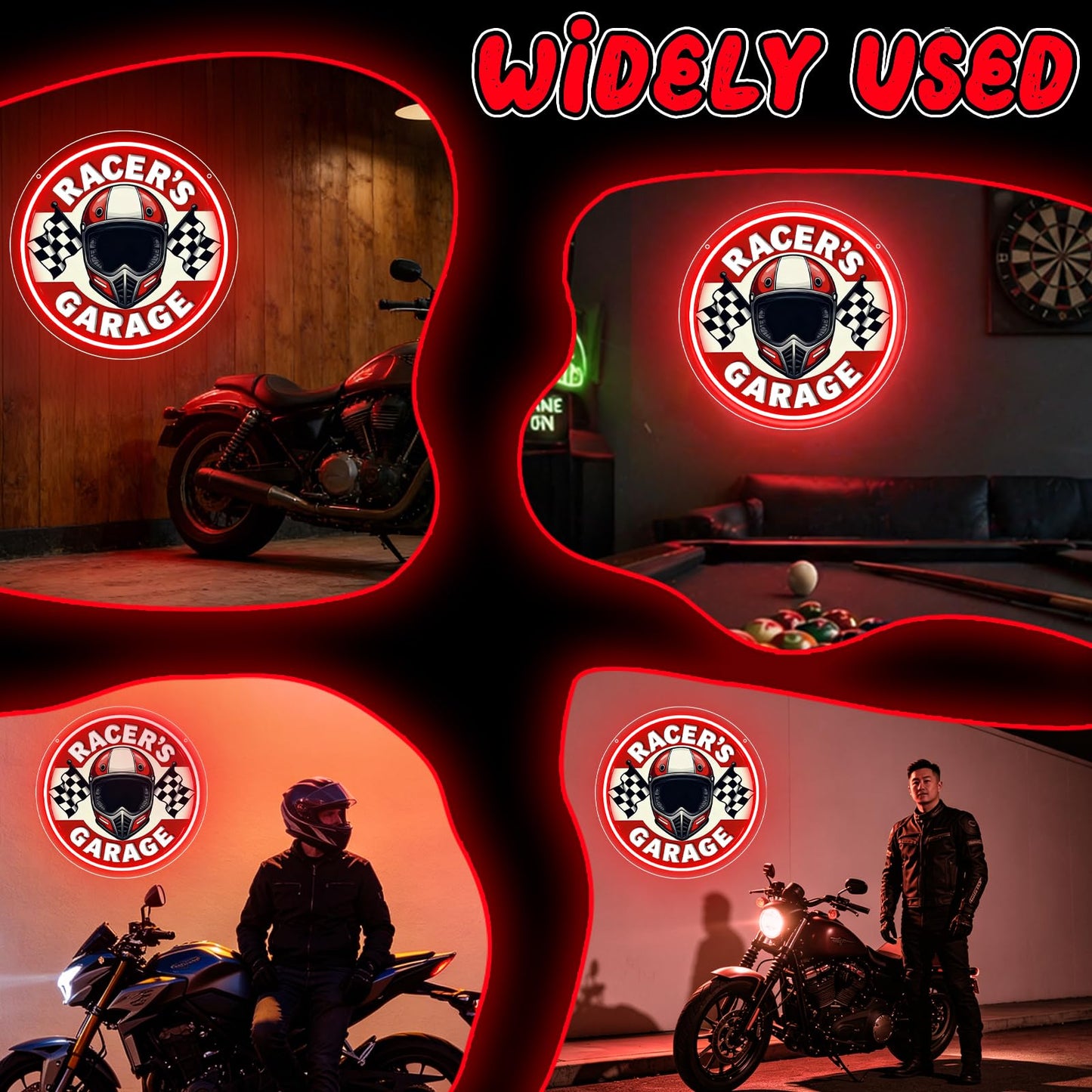 RuCvixkt Racers Garage Neon Sign, LED Motocycle Helmet Neon Light, Garage Neon Signs Man Cave Game Room Wall Decor, Neon Lamp Gift for Boys Motorcyclist Fans