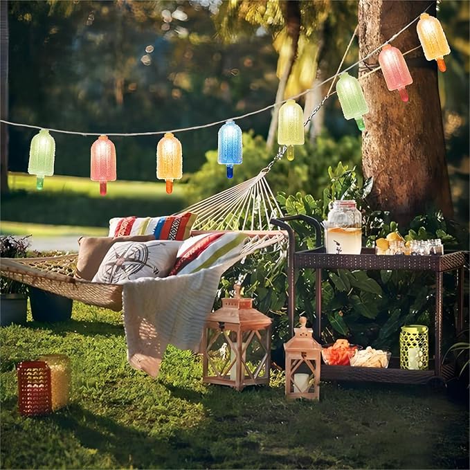 8.5Ft LED Popsicle String Lights - Plug in Colorful Ice Cream Decorative String Lights with 10 Popsicle Lights for Indoor Outdoor Parties Bedrooms Summer Patio Holiday Decor