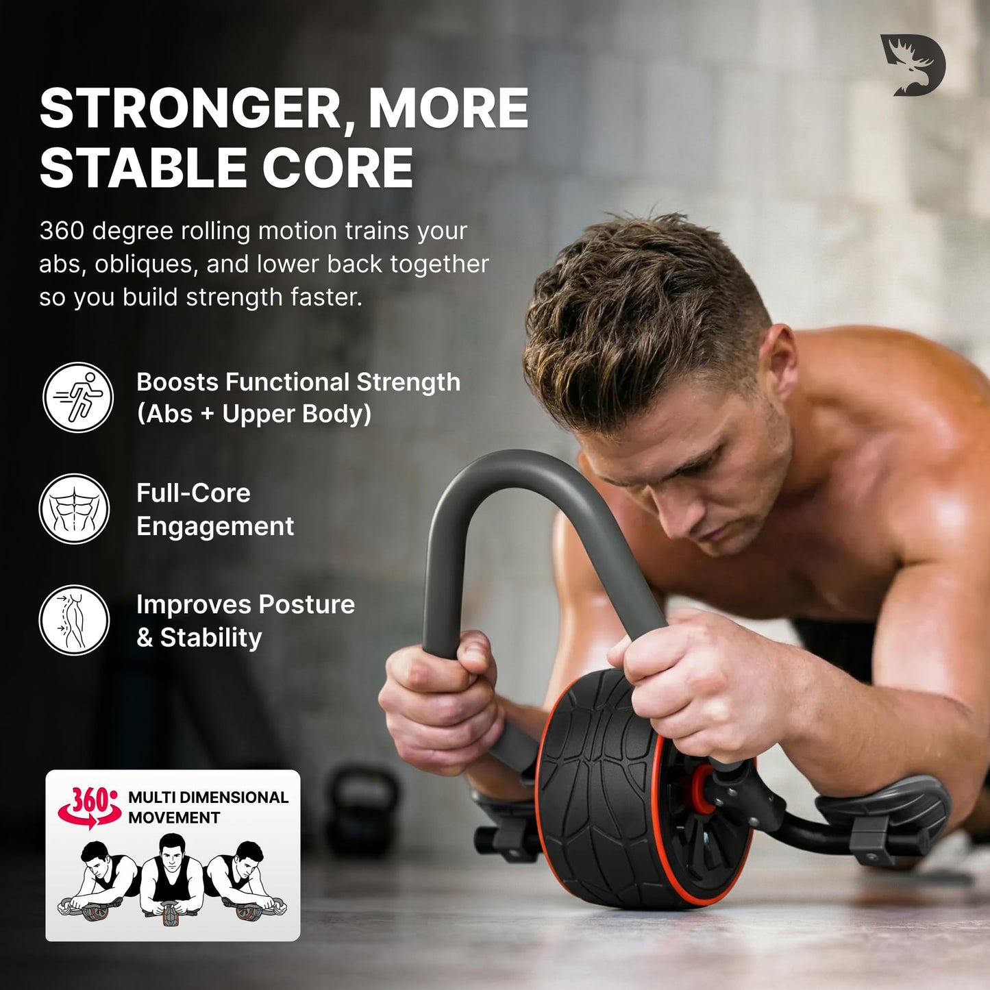 DMoose Fitness Ab Roller Wheel with Elbow Support & 2 Knee Pads - Abdominal Exercise Trainer for Core Strength Training - Ultimate Abs Workout Equipment for Home and Gym - Ab Machine for Men & Women (Black)