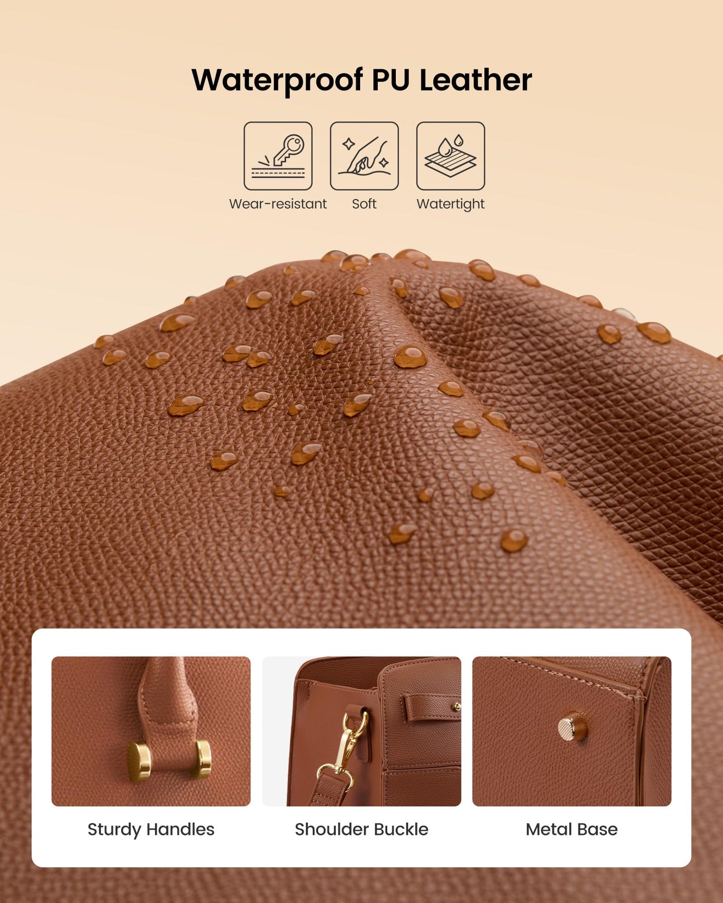 LOVEVOOK Laptop Tote Bag for Women, 17.3 Inch PU Leather Work Bag Waterproof Computer Briefcase Handbag for Teacher Business Office with Silk Scarf, Deep Brown-1