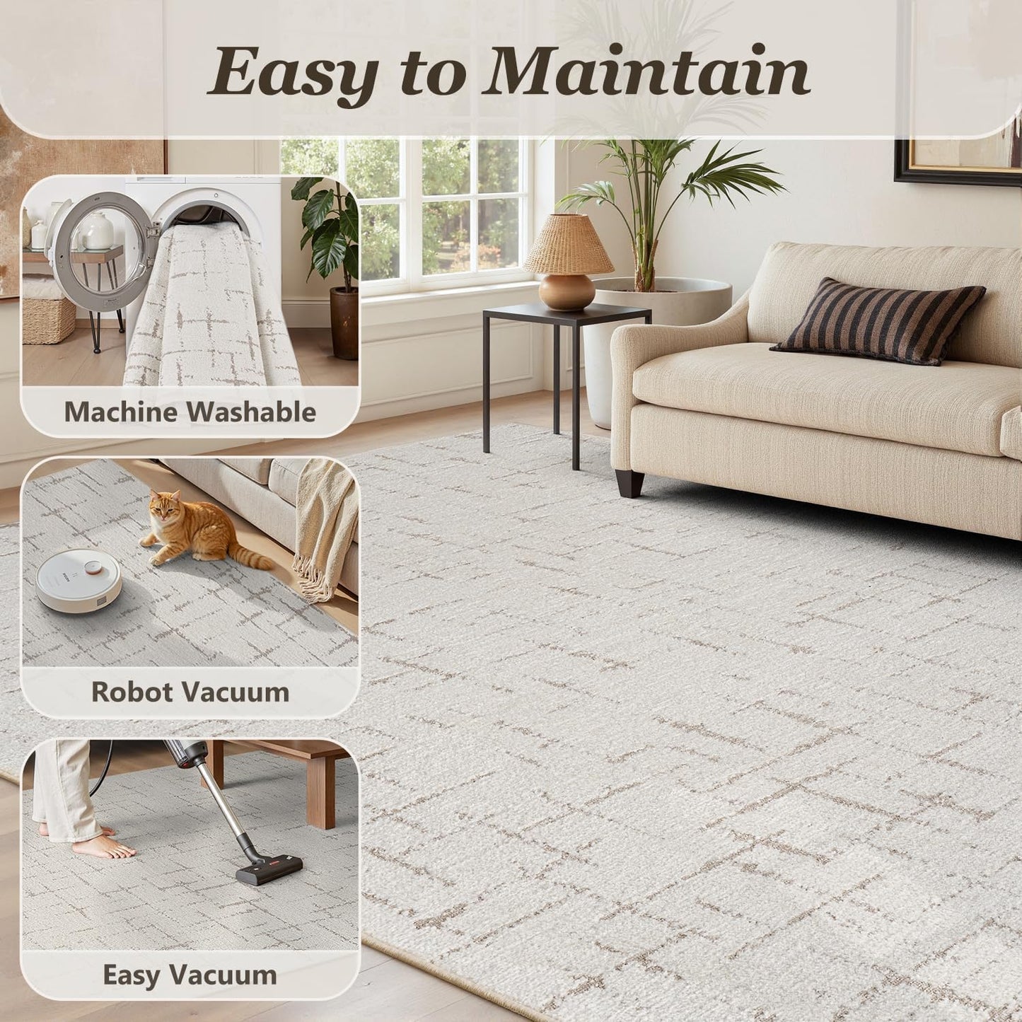 Engiw-Beige Neutral 6x9 Area Rug for Living Room Rug-Carpet Bedroom Rugs Textured Tufted Jacquard Modern Washable Rug for Dining Room Nursery Non Slip