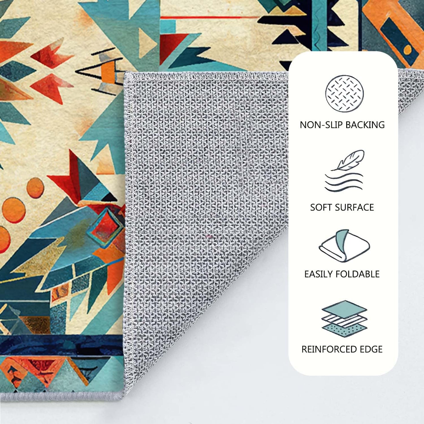 5x7 Aztec Rug Western Area Rug Southwestern Tribal Orange Blue Bedroom Ultra-Thin Soft Low Pile Large Carpet Living Room Non Slip Dining Room Stain Resistant Office Washable Machine