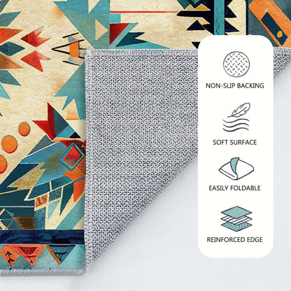 5x7 Aztec Rug Western Area Rug Southwestern Tribal Orange Blue Bedroom Ultra-Thin Soft Low Pile Large Carpet Living Room Non Slip Dining Room Stain Resistant Office Washable Machine