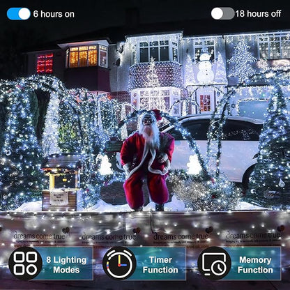 750 LED Christmas Lights - Outdoor Use, 246ft with 8 Modes, IP44 Waterproof for Xmas Patio, Yard, Fence, Deck, Balcony, Garden Decor - Cool White