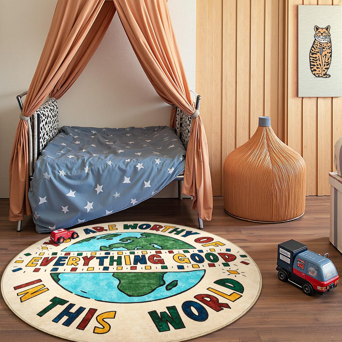 JINCHAN 4ft Round Rug Washable Fun Rug You Are Worthy Playroom Mat Non Slip Cheerful Circle Cool Floor Cover Soft Cozy Low-pile Emotional Support Throw Carpet for Entryway Kids Gift Teens Dorm Bedroom