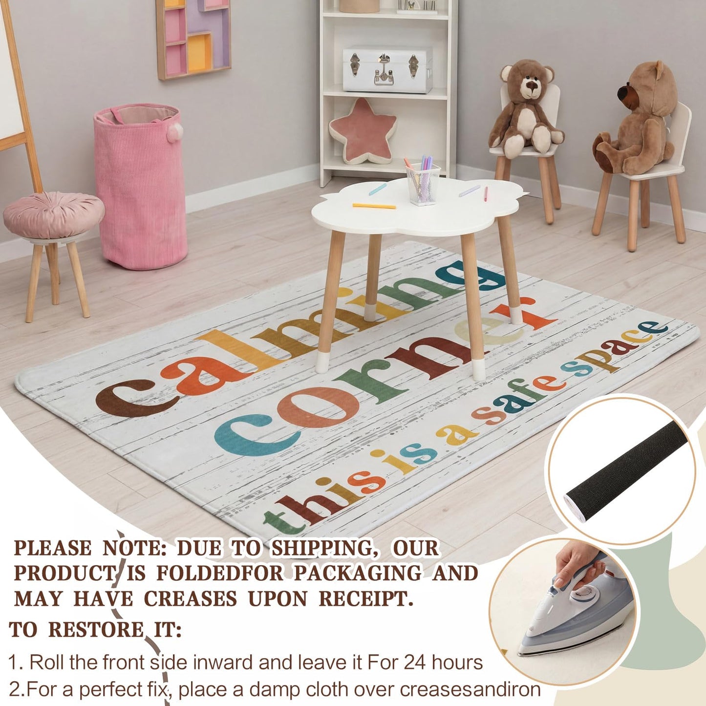 Dunzy 3.3 x 4 ft Calming Corner Items Calm Corner Classroom Rug Reading Rug Soft Fluffy Mental Health Feelings Floor Mat for Back to School Living Bedroom Playroom First Day of School Decor