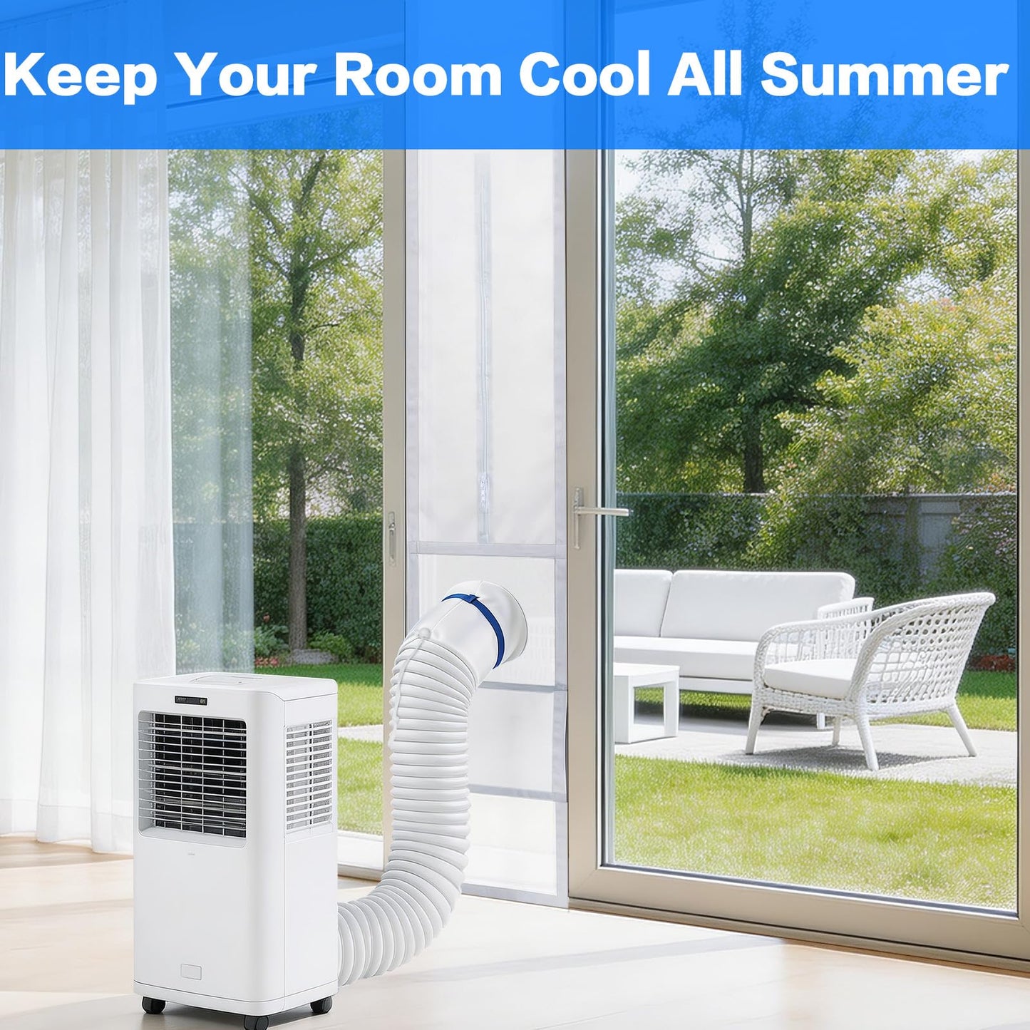 Portable Air Conditioner Door Kit,Door Vent Seal Kit for Mobile Air Conditioning & Dryer，Full Sealing Waterproof Easy to Install，Fit Both 5" and 6" Exhaust Hose，Length Adjustable 10x75~91 inches