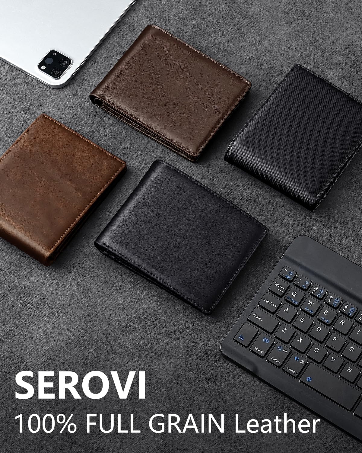 Serovi Mens Genuine Leather Bifold RFID Blocking Wallet with 14 Card Slots, ID Window & 2 Cash Pocket - Includes Gift Box