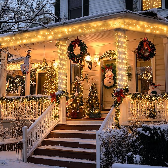 JMEXSUSS Warm White 1000 LED Christmas Cluster Lights Plug in, 50ft Christmas String Lights Outdoor Waterproof with Remote, 8 Modes Christmas Tree Lights for Christmas Tree Wreath