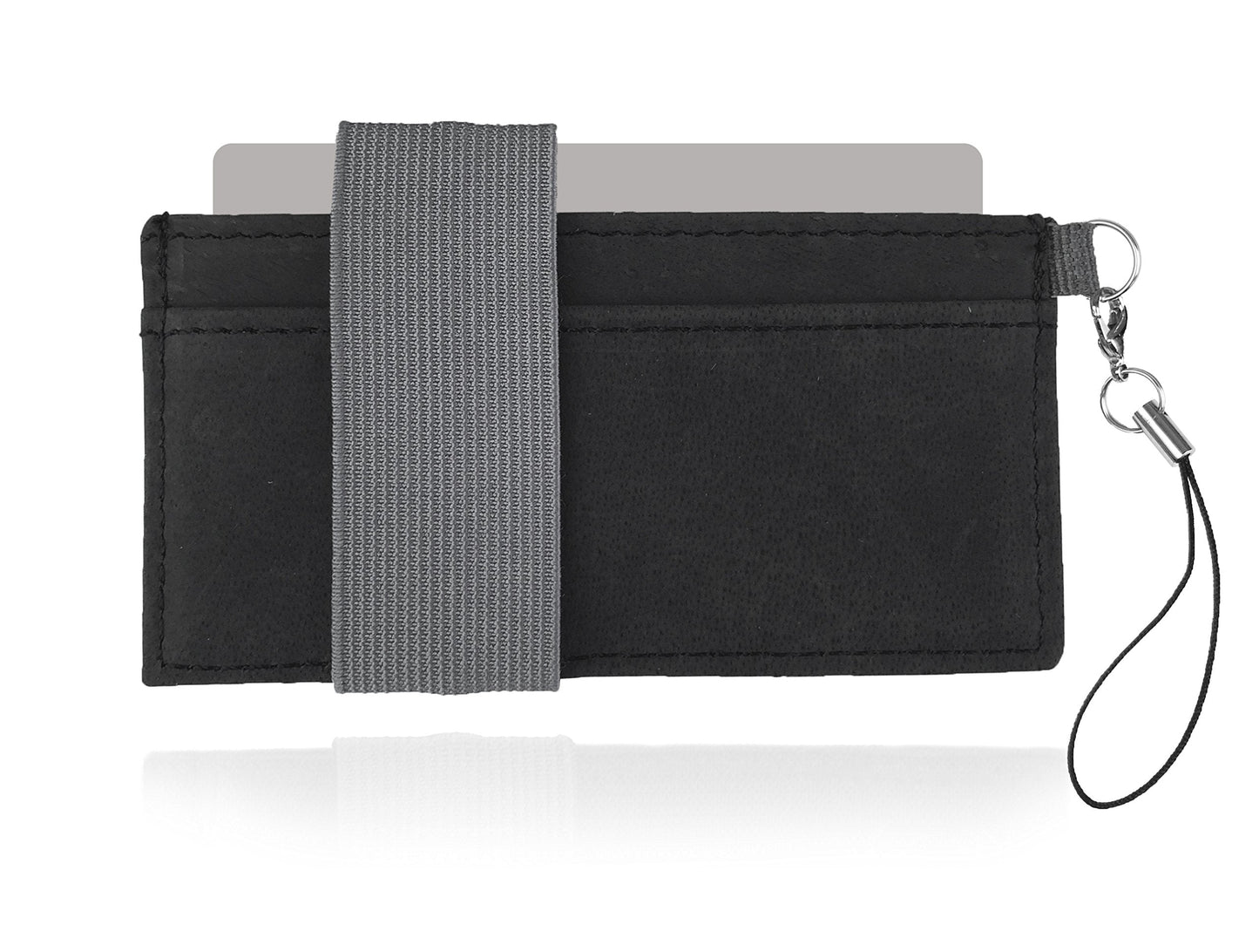 Crabby Gear - Front Pocket Wallet - Minimalist Wallet - Mammoth Black - Leather - Carry Cards, Cash, Phone, Keys - Lobster Claw Keychain Included- Ultra Thin 4"x2"