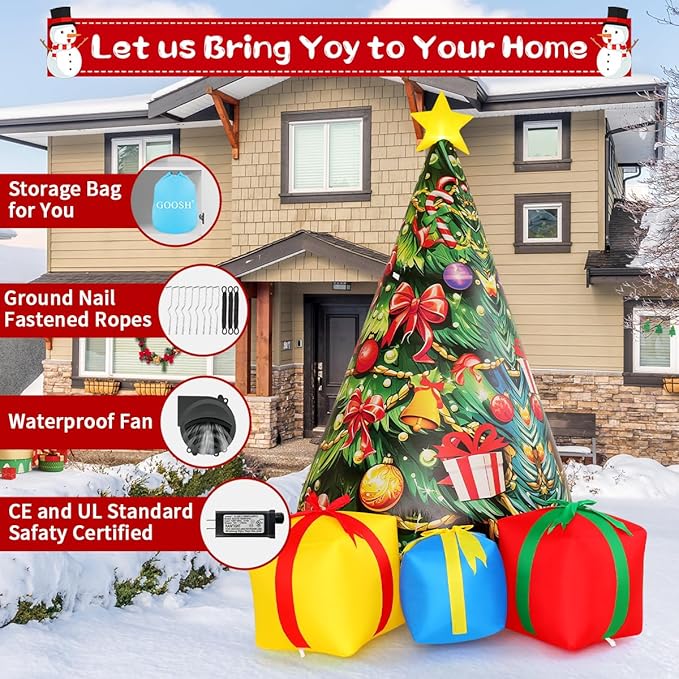 GOOSH 7.8 FT Christmas Inflatables Tree Outdoor Decorations Blow Up Christmas Tree Gift Box Yard with Colorful Light for Holiday Party Indoor Garden Lawn Decor (Pink)