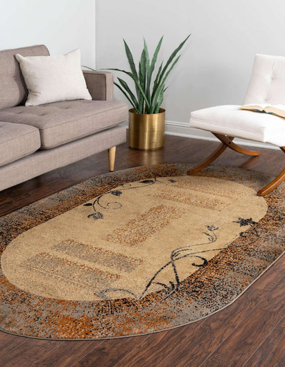 Unique Loom Barista Collection Area Rug - Excelsa (4' 1" x 6' 1" Oval, Beige/Brown)