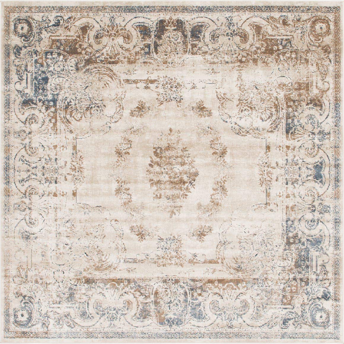 Unique Loom Chateau Collection Victorian, Vintage, Textured, Distressed, Vintage, Traditional Area Rug (7' 0 x 7' 0 Square, Beige/Light Brown)