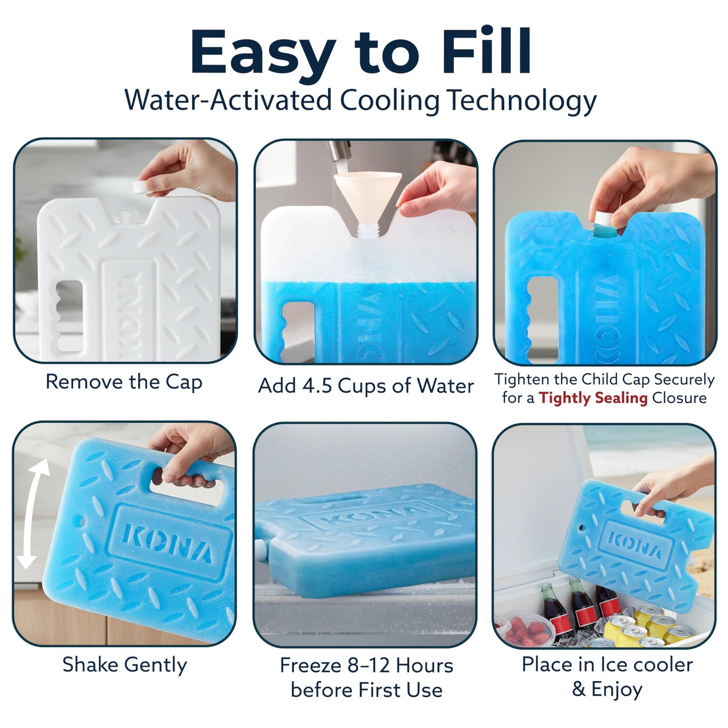 Kona Blue Ice Large Ice Packs for Coolers - Long Lasting Design - Refreezable Reusable Cooler Ice Pack (2)