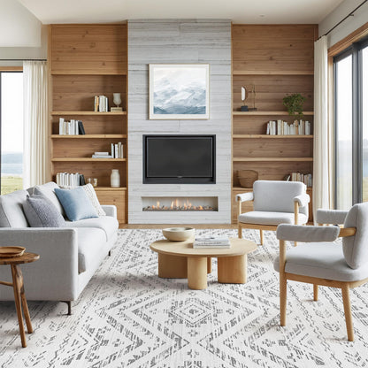 Miukiki 8x10 Area Rug for Living Room Moroccan Washable Rugs Non Slip Indoor Floor Carpet Foldable Large Soft Area Rug for Dining Room Bedroom with Low Pile(Grey,8'x10')