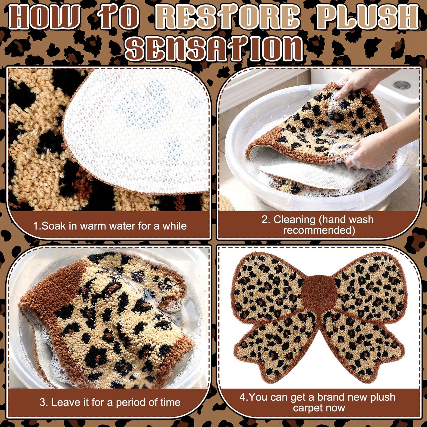 Klyyo Clyro Leopard Print Bow Shaped Bathroom Rug, 31.5x22 in Soft Plush Cheetah Bow Bath Mat, Coquette Cute Bowknot Room Decor, Aesthetic Non Slip Animal Print Area Rug for Bedroom Living Room