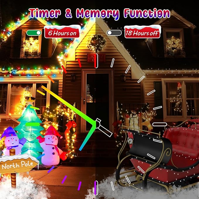 Hezbjiti 337 FT 720 LED Color Changing Christmas Lights Outdoor, 11 Modes String Lights IP44 Waterproof Fairy Light for Party Tree Garden Wedding Decorations (Warm White to Multicolor, Green Wire)
