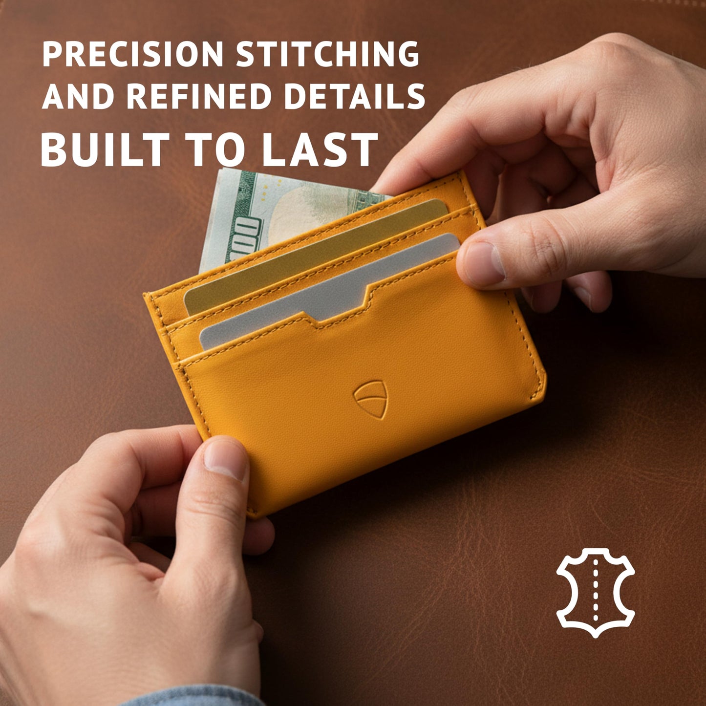 Vaultskin MOORGATE Slim Card Holder – Minimalist Leather Wallet with RFID Blocking, Front Pocket Credit Card Case for Men & Women (Golden Yellow)