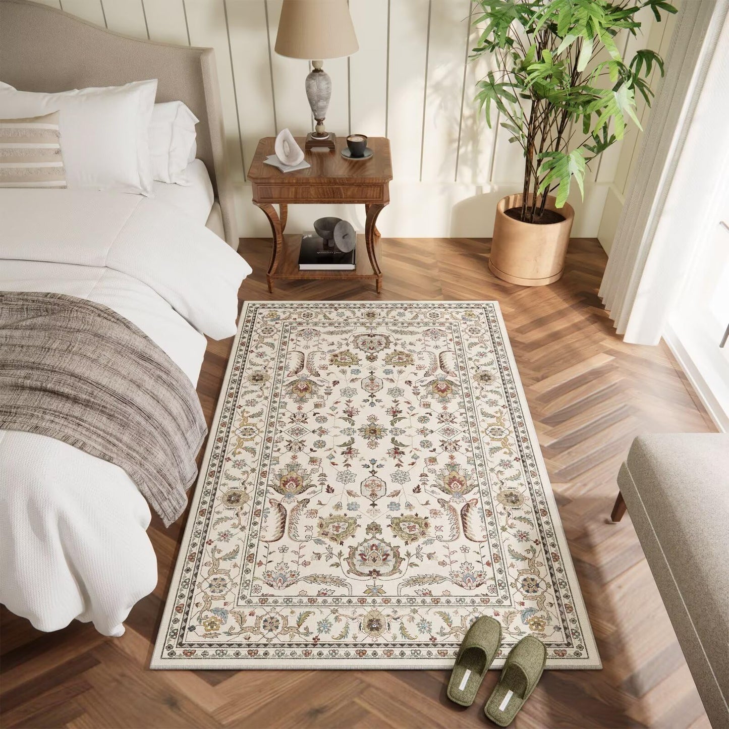 Washable 2x3 Entryway Rug, Boho Vintage Non-Slip Door Mat, Beige