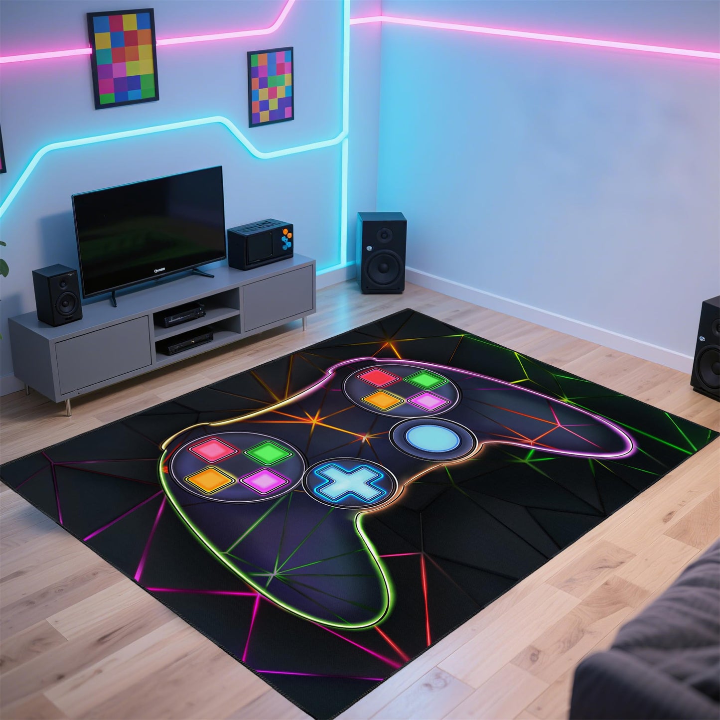 Rnmdn Gamer Rug for Room,5'x7' Non-Slip Gaming Rugs for Bedroom Livingroom Game Room Decor