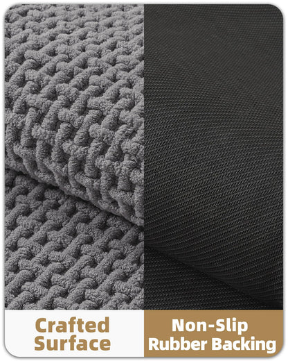 Color&Geometry Rubber Backed Waffle Bath Mat 47x17, Non Slip Water Washable Bathroom Rugs, Soft Absorbent Chenille Boho Carpet for Bathroom Floor, Tub and Shower, Grey