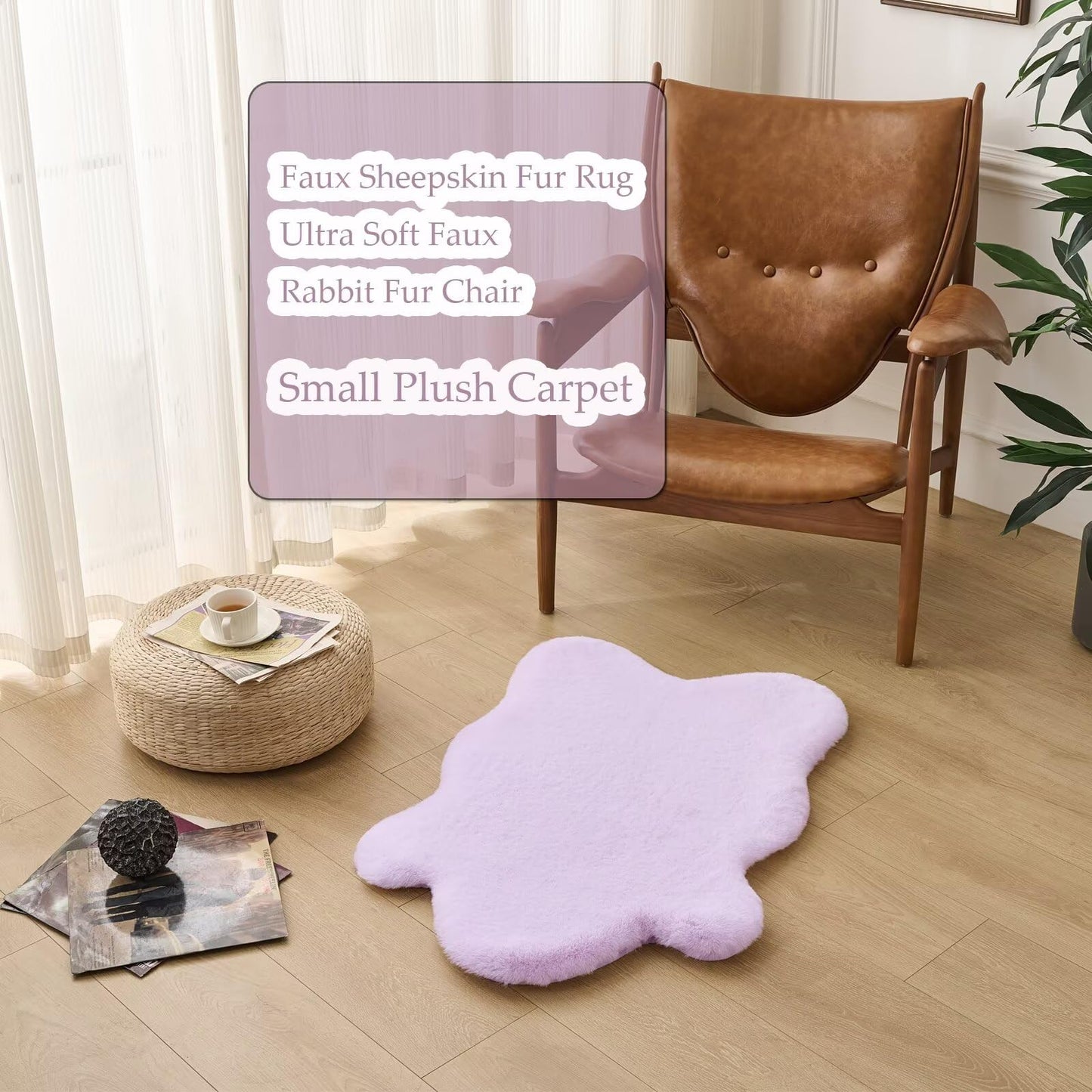 Animebody 1700GSM Fuzzy Faux Sheepskin Fur Area Rug,Extra Soft Faux Fur Mat,Fluffy Shaggy Fur Rug for Bedroom Living Bedside Rug Room Decor-Lavender, 2 x6 ft