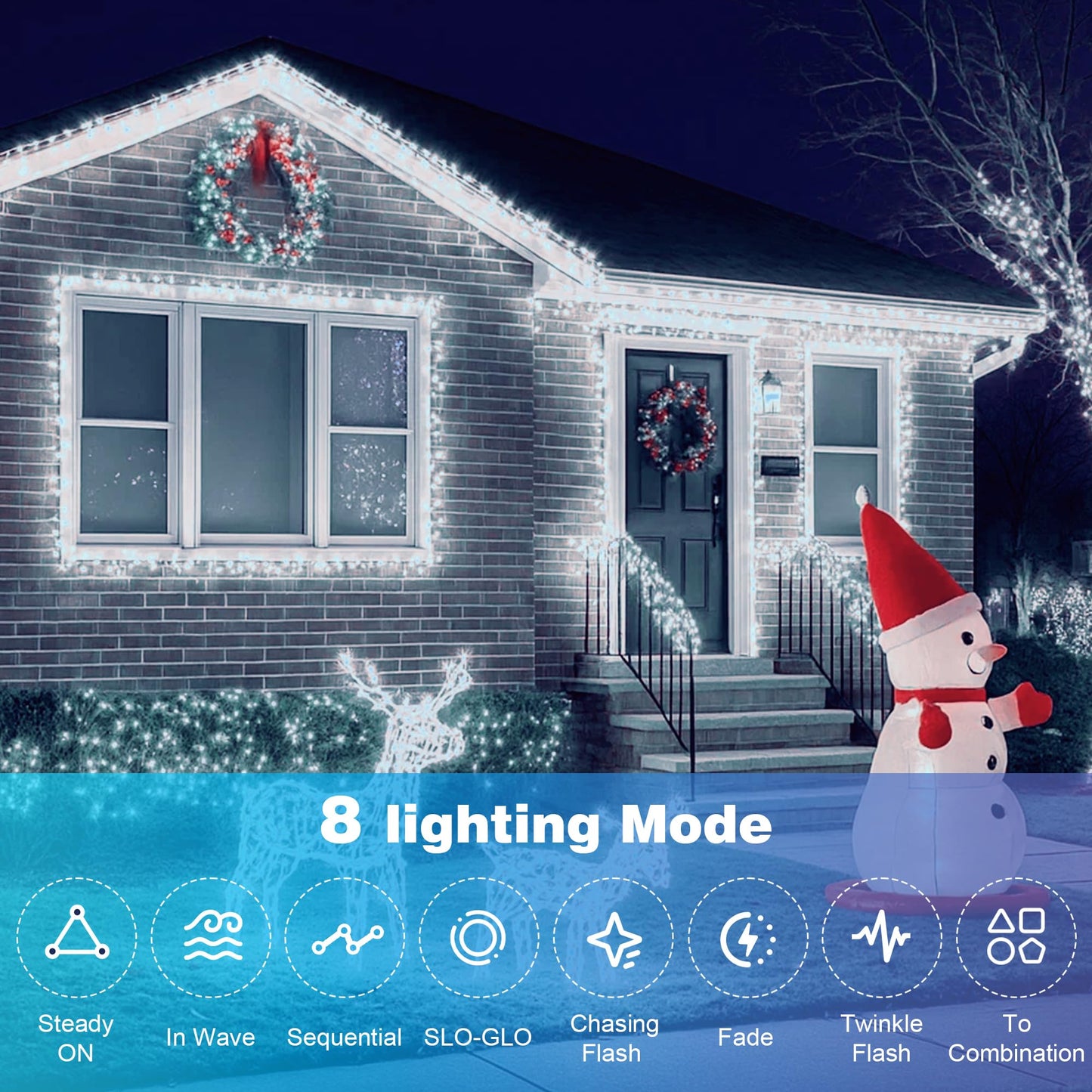 Domolli Christmas Lights 800 LED 264 FT, IP67 Waterproof Christmastree Lights with 8 Modes, Remote Control 3 Timers & Memory Function Xmas Decorations for House and Holiday (Cool White)