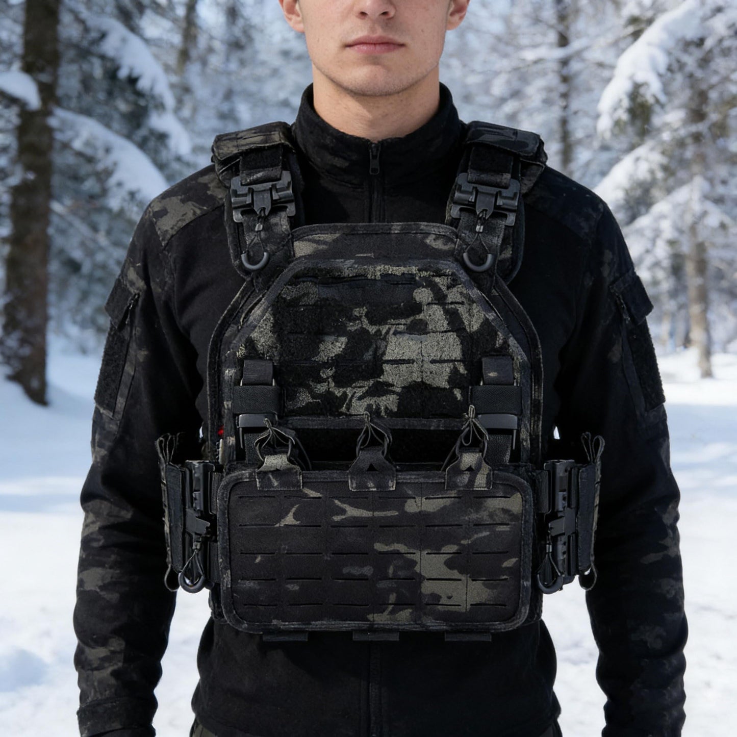 YAKEDA Tactical Vest for Men 1000D Nylon Quick Release Laser-Cutting Modular Vest Lightweight Vest (Black CP)