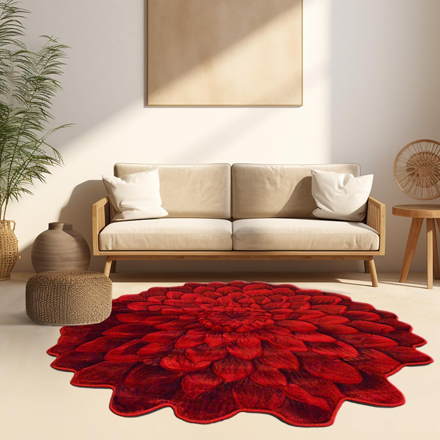 Flower Rug 2ft Round Area Rugs Cute Plush Flower Shaped Rug Circle Girly for Bedroom Floor Living Room Carpet 303 Red