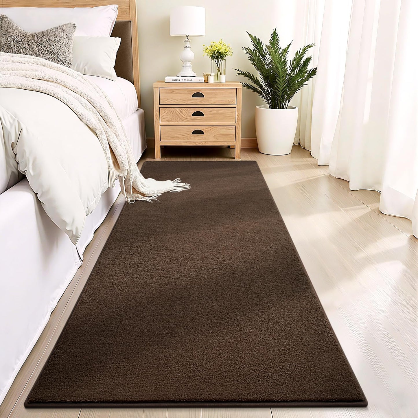 Vasofe Brown Hallway Runner Rug,2x6 Feet Non Slip Runners,Indoor Thickened Memory Foam Bedside Rugs for Bedroom Nursery Dorm Kids Boys Room, Machine Washable Low Pile Shag Fluffy Carpets for Entrance