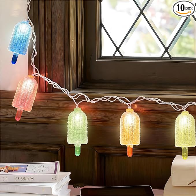 8.5Ft LED Popsicle String Lights - Plug in Colorful Ice Cream Decorative String Lights with 10 Popsicle Lights for Indoor Outdoor Parties Bedrooms Summer Patio Holiday Decor