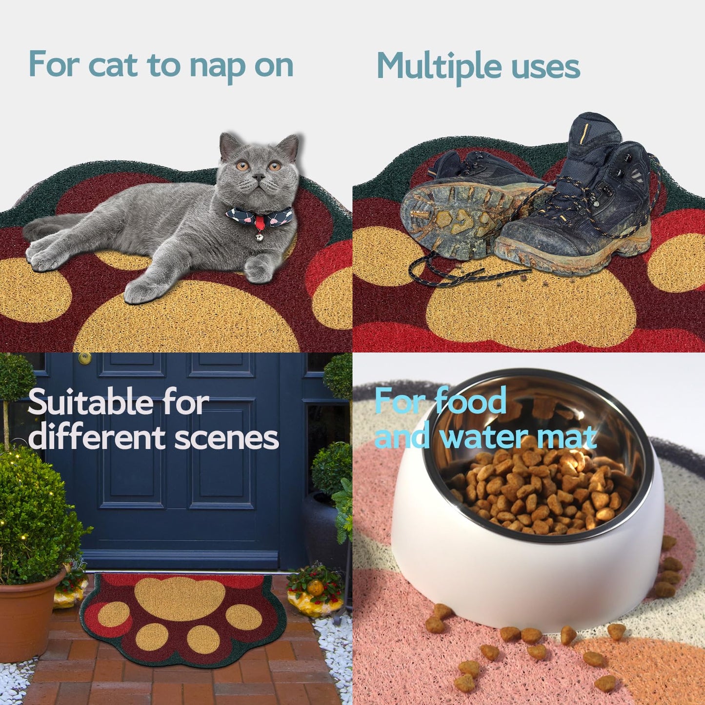 Rarenut Cute Cat Litter Mat 24”x16”, Litter Box Mat, Litter Trapping Mat, Soft on Kitty Paws, Easy Clean, Anti Slip, Pet Accessories, Door Floor mats - Red Green60*40