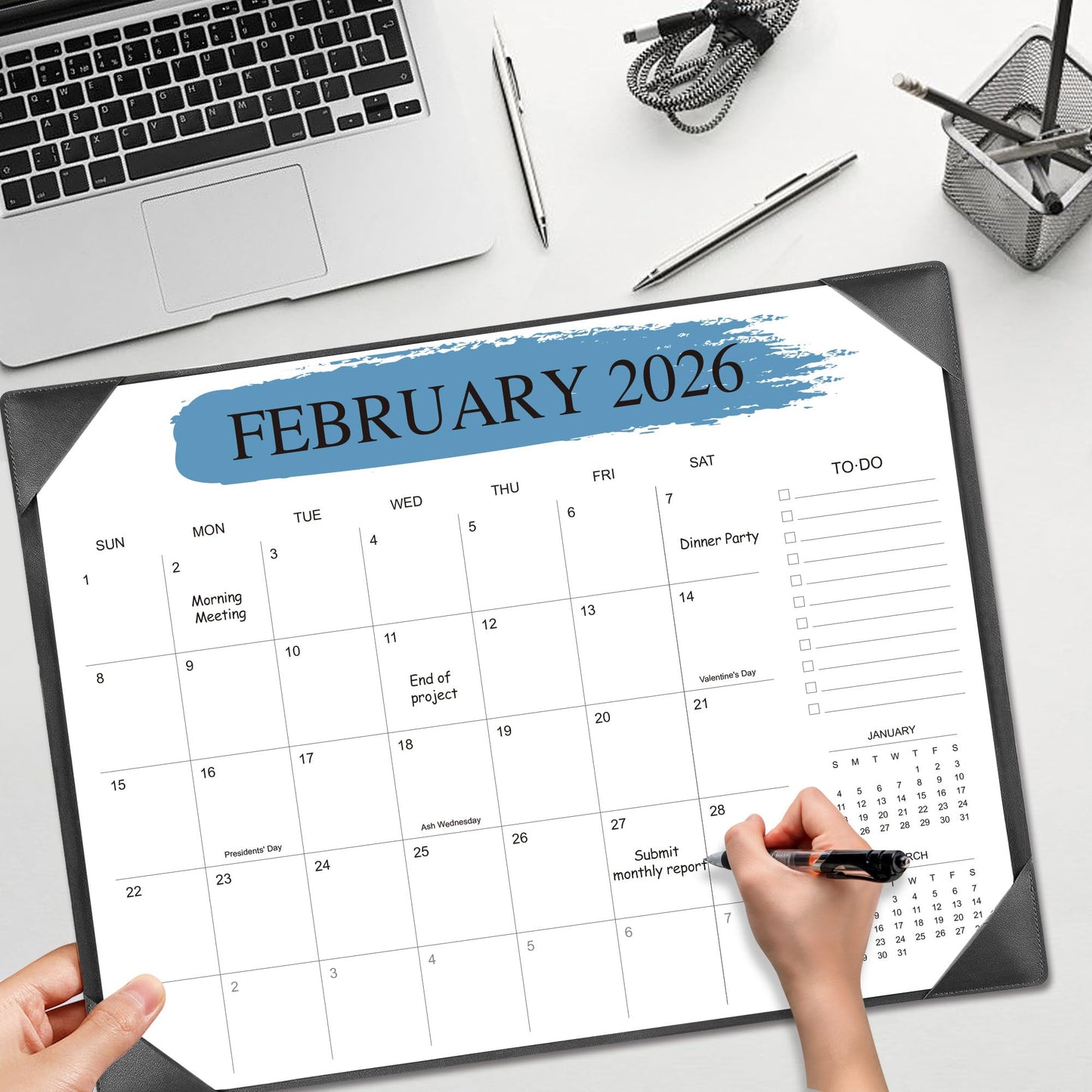 Desk Calendar 2026-2027 with Desktop Mat – 22" x 17" Large Desk Calendars with Desktop Pad, 18-Month Teacher Desk Calendar from Jan 2026–Jun 2027, for Office, School & Home Use (Black)