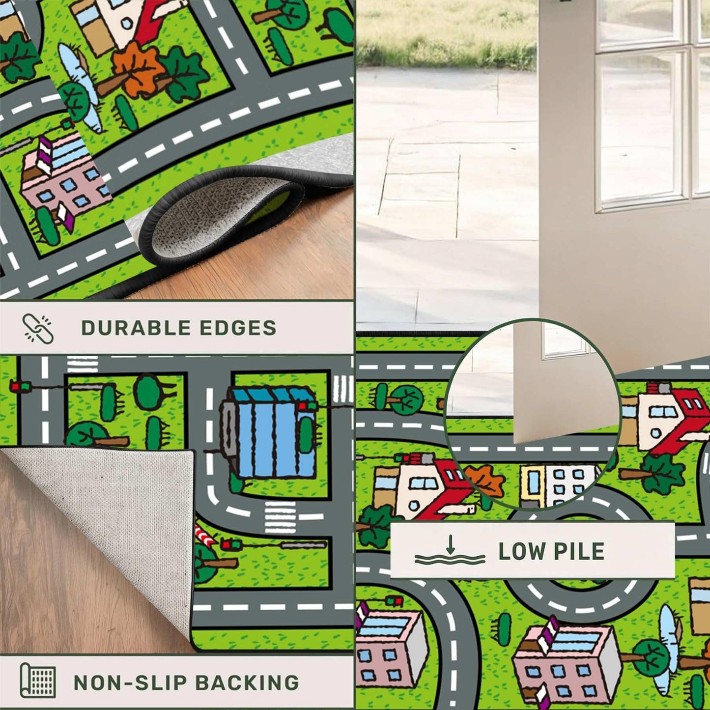 CRJMKS Kids Car Play Road Map Rug,3.3x10ft,City Life Area Rug Runner for Boys Playroom, Cartoon Educational Traffic Transport Street Map Carpet Non-Slip Washable Floor Mat for Classroom