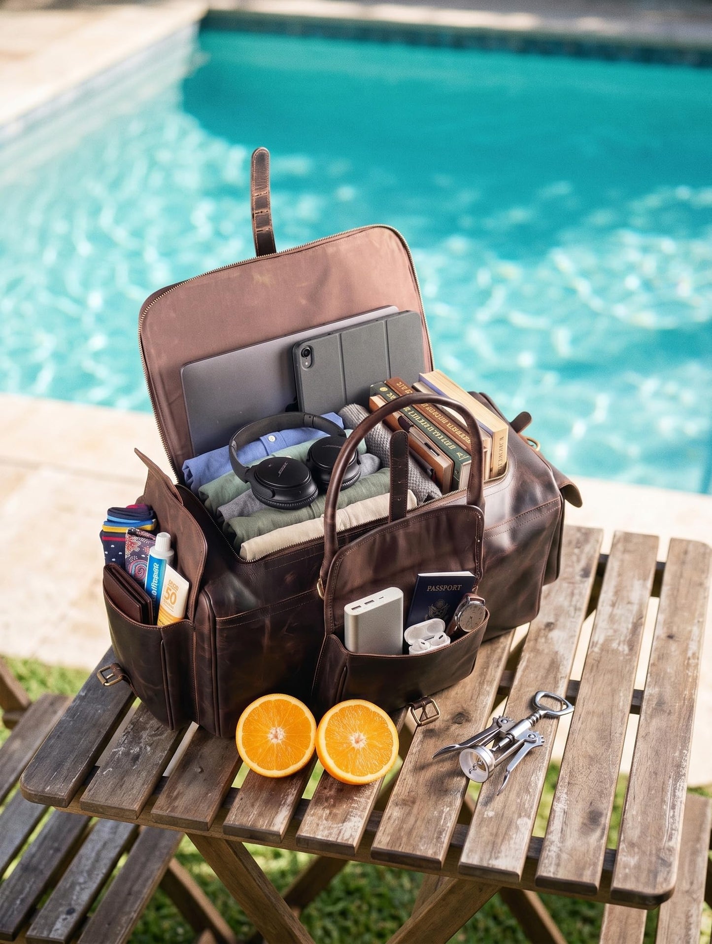 Leather Duffle Bags for Men - 21 Inch Full Grain Leather travel bag, leather overnight bag, Mens Leather Bag, Carry On Leather Weekender Bag, Airplane Leather Luggage Duffel Gym Bag