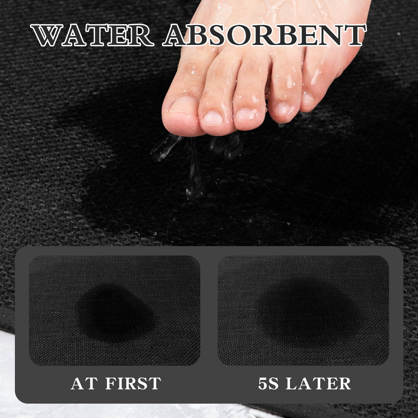 chakme Bathroom Rugs Mat U-Shaped 24x17, Ultra ThinNon Slip Bath Mat Small Quick Dry Absorbent Bath Matfor Bathroom Floor, (Black, U-24"x17")