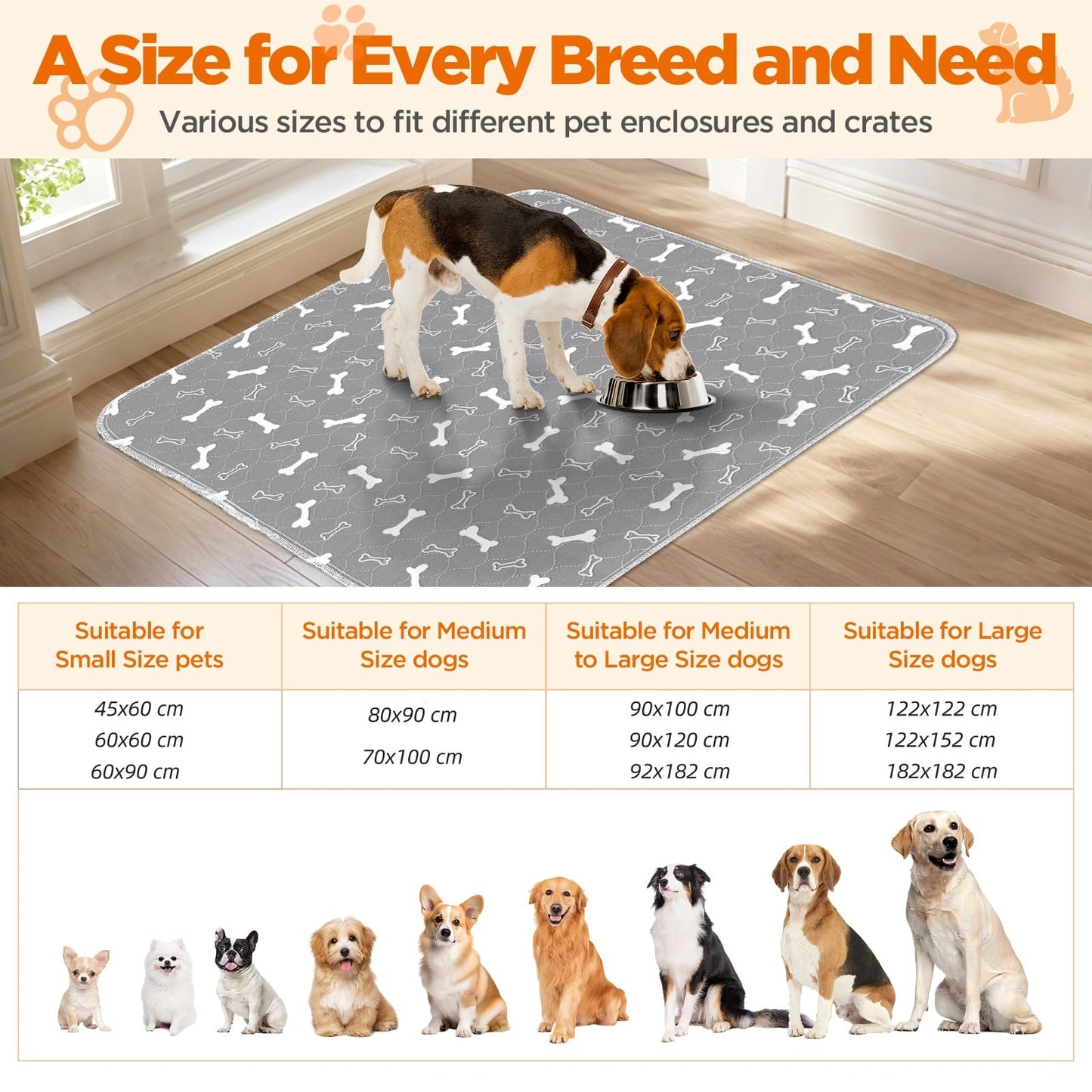 Baodan Washable Pee Pads for Dogs, 2 Pack Large Reusable Puppy Pads, Non-Slip Waterproof Dog Mats for Floors, Fast-Absorbent Whelping Pad, Playpen Mat for Crate or Indoor Use (36"x48", Gray)