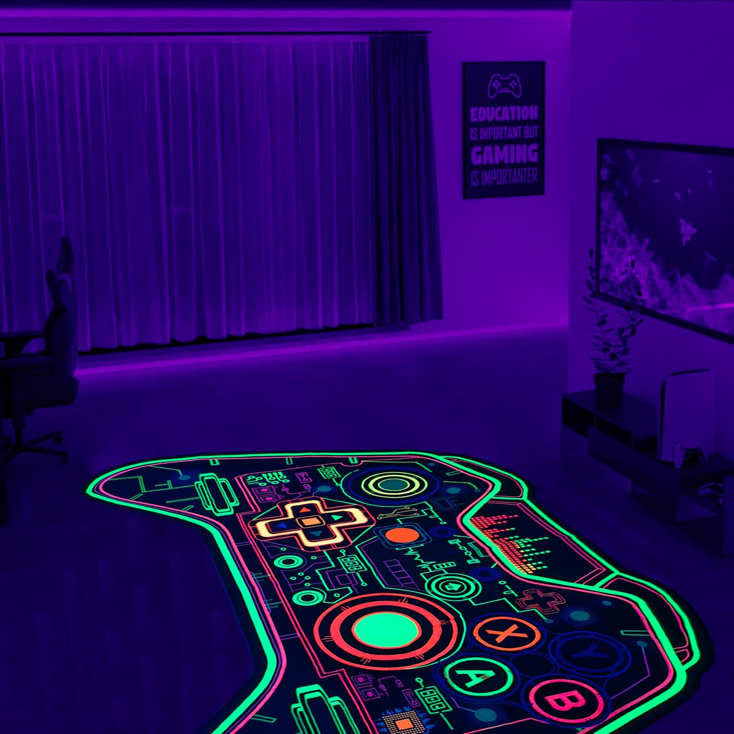 Csivoisw Gaming Rug Teen Boys Carpet Glow in The Blacklight Gamer Rug for Boys Room Playroom Non-Slip Area Rug Kids Boys Girls Game Room Casual Mat (60"x39")